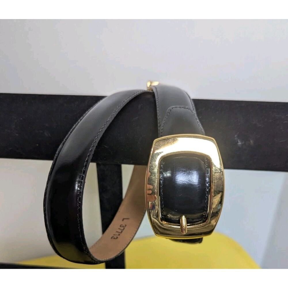 VTG 1995 Brighton Black Leather Belt Womens L Gold Buckle Chain Detail USA 39" L